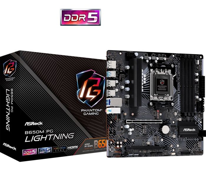 Материнська плата ASRock B650M PG LIGHTNING sAM5 B650 4xDDR5 M.2 HDMI DP mATX
