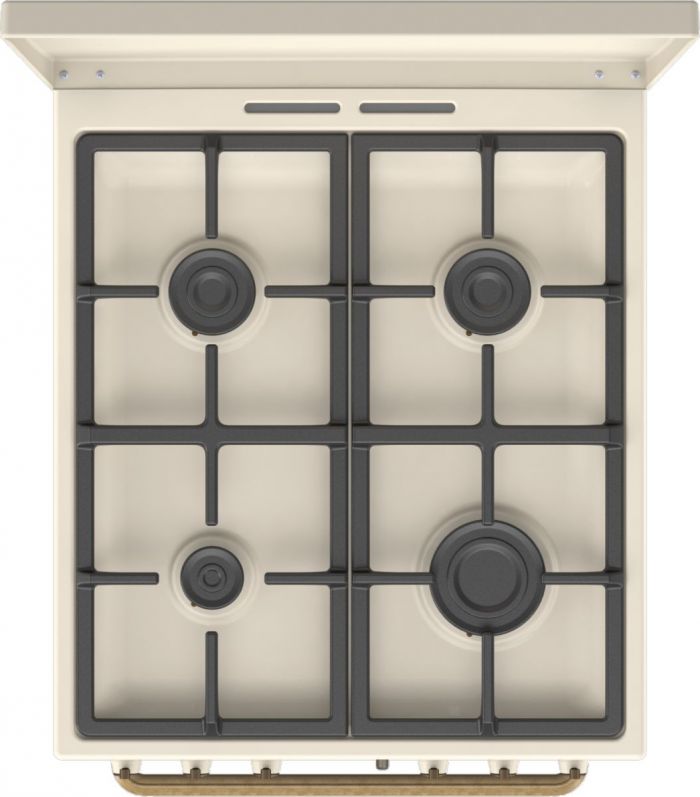 Плита Gorenje комбінована, 70л, 50x60см, дисплей, газ-контроль, чавун, слонової кістки