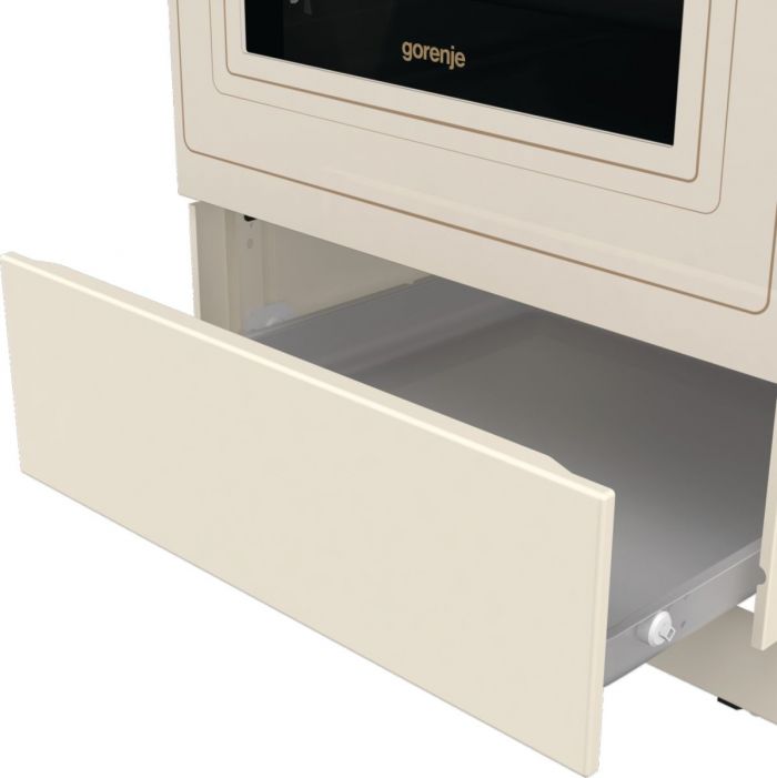 Плита Gorenje комбінована, 70л, 50x60см, дисплей, газ-контроль, чавун, слонової кістки