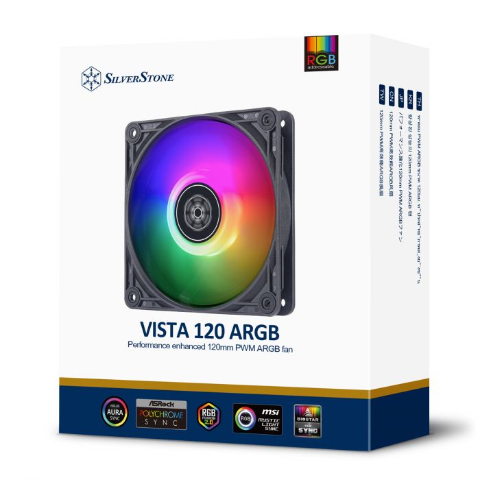 Корпусний вентилятор SilverStone Vista VS120B-ARGB, 120мм, 2000rpm, 4pin PWM, 3pin +5VARGB, 30.6dBa, чорний