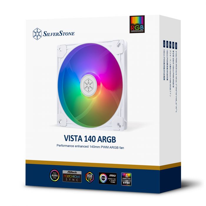 Корпусний вентилятор  SilverStone Vista VS140W ARGB, 140мм, 1600rpm, 4pin PWM, 3pin +5VARGB, 30.8dBa, білий
