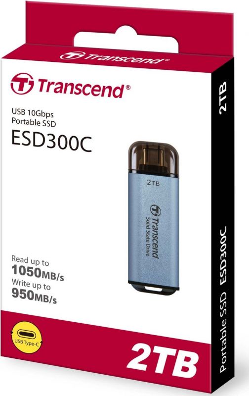 Портативний SSD Transcend 2TB USB 3.1 Gen 2 Type-C ESD300 Синій