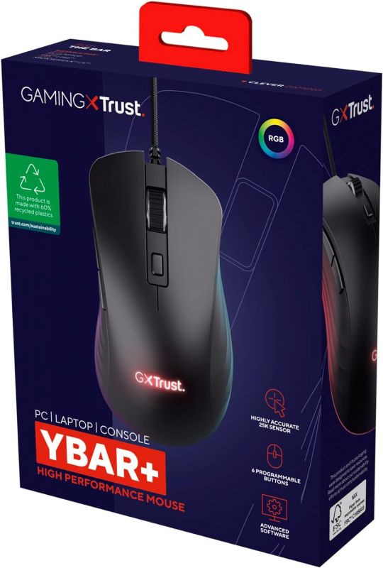 Миша Trust GXT924 YBAR+, USB-A, Чорний