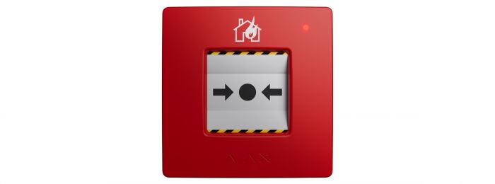 Бездротова настінна кнопка для активації пожежної тривоги вручну Ajax Manual Call Point, jeweller, бездротовий, червоний