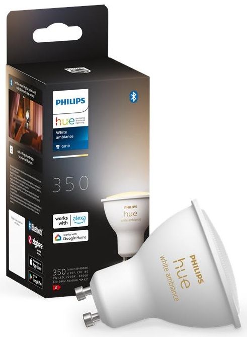 Лампа розумна Philips Hue GU10, 5W(50Вт), 2200K-6500K, Tunable white, ZigBee, Bluetooth, димування