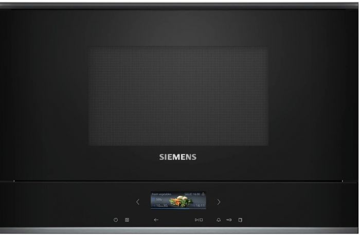 Мікрохвильова піч Siemens вбудована, 21л, електр. управл., 900Вт, гриль, дисплей, чорний