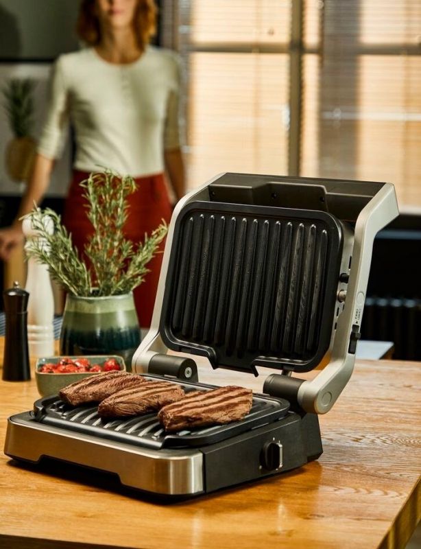 Гриль Tefal прижимний OptiGrll 2в1 Inox, 2100Вт, темп. режимів-4, з`ємні пластини, метал