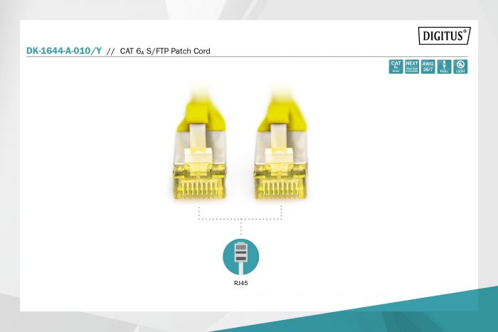 Патч-корд DIGITUS CAT 6a S-FTP, 1м, AWG 26/7, Cu, LSZH, жовтий
