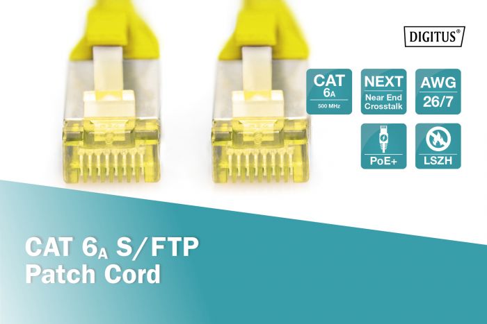 Патч-корд DIGITUS CAT 6a S-FTP, 1м, AWG 26/7, Cu, LSZH, жовтий