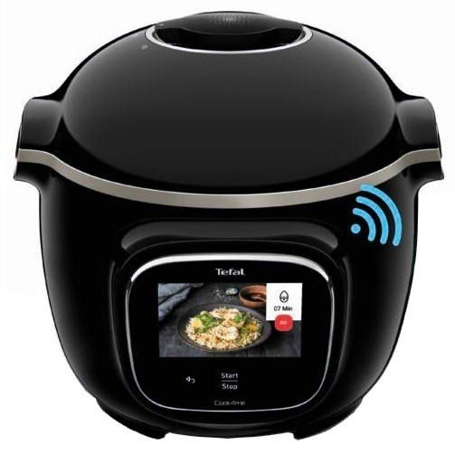 Мультиварка Tefal скороварка Cook4me Touch, 1600Вт, чаша-6л, сенсорне керування, 13 програм, управл. смартф., метал, пластик, чорний