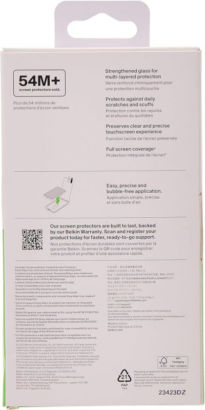 Захисне скло Belkin для Apple iPhone 15/14 Pro TemperedGlass Screen Protection