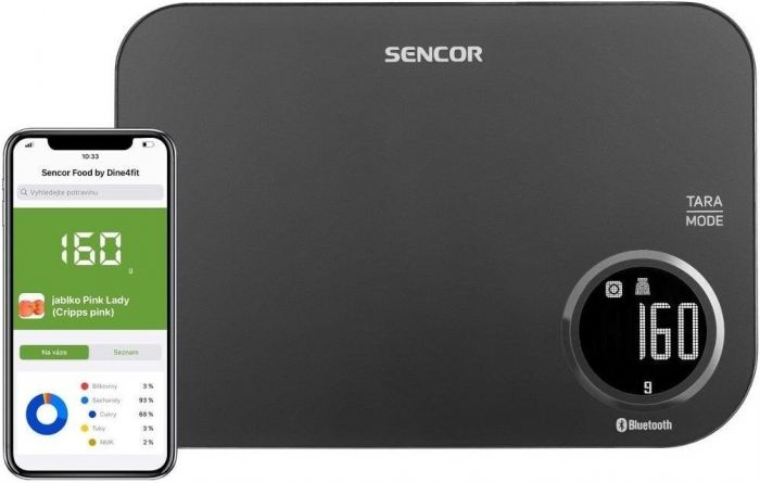 Ваги Sencor кухонні, 5кг, підкл. до смартфону, 2хААА , пластик, чорний