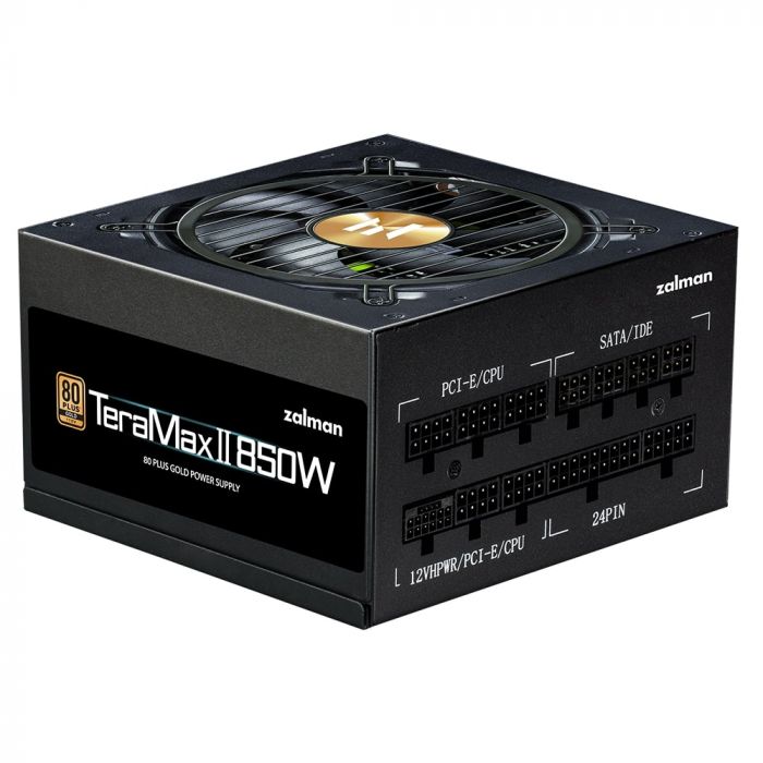 Блок живлення Zalman Teramax 2  (850W), >90%, 80+ Gold, 120мм, 1xMB 28pin (18+10), 2xCPU 8pin(4+4), 3xMolex, 12xSATA, 4xPCIe 8pin(6+2), 1x12VHPWR, Fully Modular