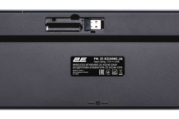 Клавіатура мембранна 2E KS240 110key, WL/BT, EN/UK, сіро-чорний