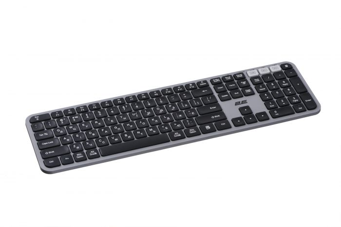 Клавіатура мембранна 2E KS240 110key, WL/BT, EN/UK, сіро-чорний