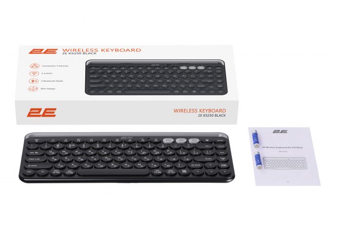 Клавіатура мембранна 2E KS250 84key, WL/BT, EN/UK, чорно-сірий