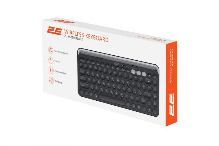 Клавіатура мембранна 2E KS250 84key, WL/BT, EN/UK, чорно-сірий