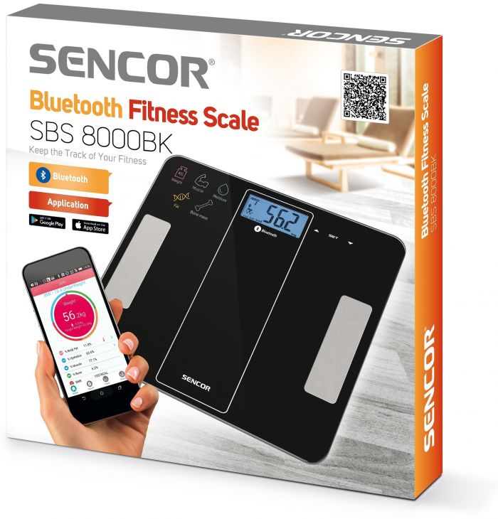 Ваги Sencor підлогові, 180кг, підкл. до смартфону, 2хААА , скло, чорний