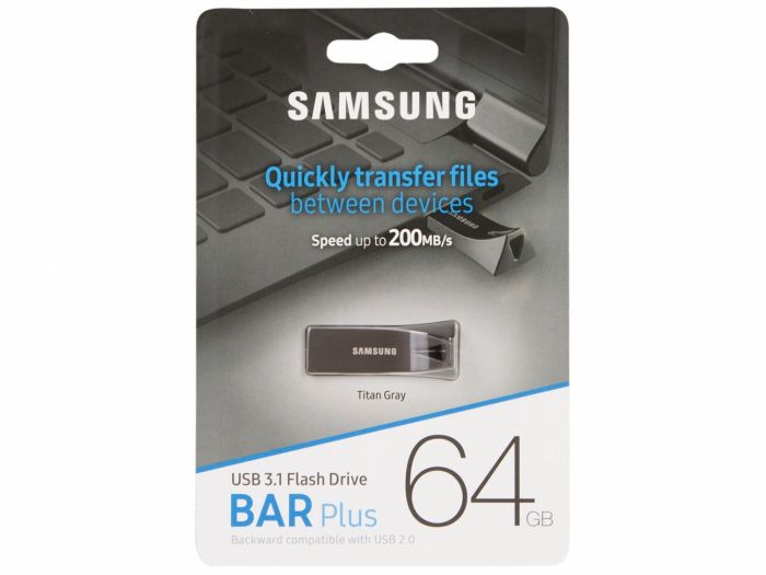 Накопичувач Samsung  64GB USB 3.1 Type-A Bar Plus  Сірий