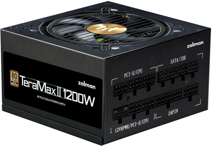 Блок живлення Zalman Teramax 2  (1200W), >90%, 80+ Gold, 120мм, 1xMB 28pin (18+10), 2xCPU 8pin(4+4), 3xMolex, 12xSATA, 4xPCIe 8pin(6+2), 1x12VHPWR, Fully Modular