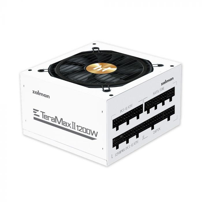 Блок живлення Zalman Teramax 2 WH  (1200W), >90%, 80+ Gold, 120мм, 1xMB 28pin (18+10), 2xCPU 8pin(4+4), 3xMolex, 12xSATA, 4xPCIe 8pin(6+2), 1x12VHPWR, Fully Modular