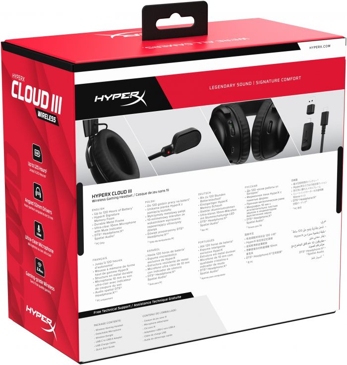 Гарнітура ігрова HyperX Cloud III, WL/USB-A/USB-C, чорний