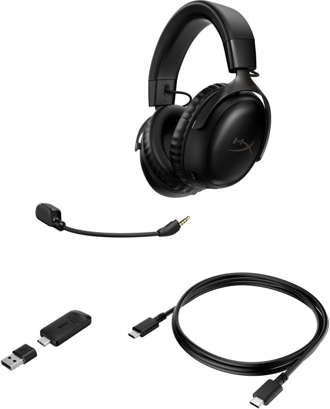 Гарнітура ігрова HyperX Cloud III, WL/USB-A/USB-C, чорний
