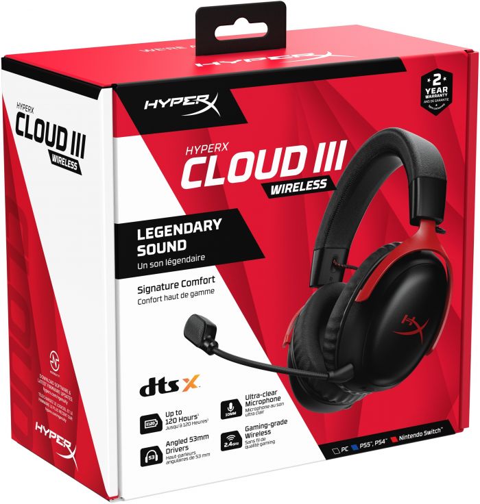 Гарнітура ігрова HyperX Cloud III, WL/USB-A/USB-C, чорно-червоний