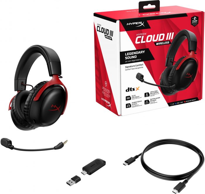 Гарнітура ігрова HyperX Cloud III, WL/USB-A/USB-C, чорно-червоний