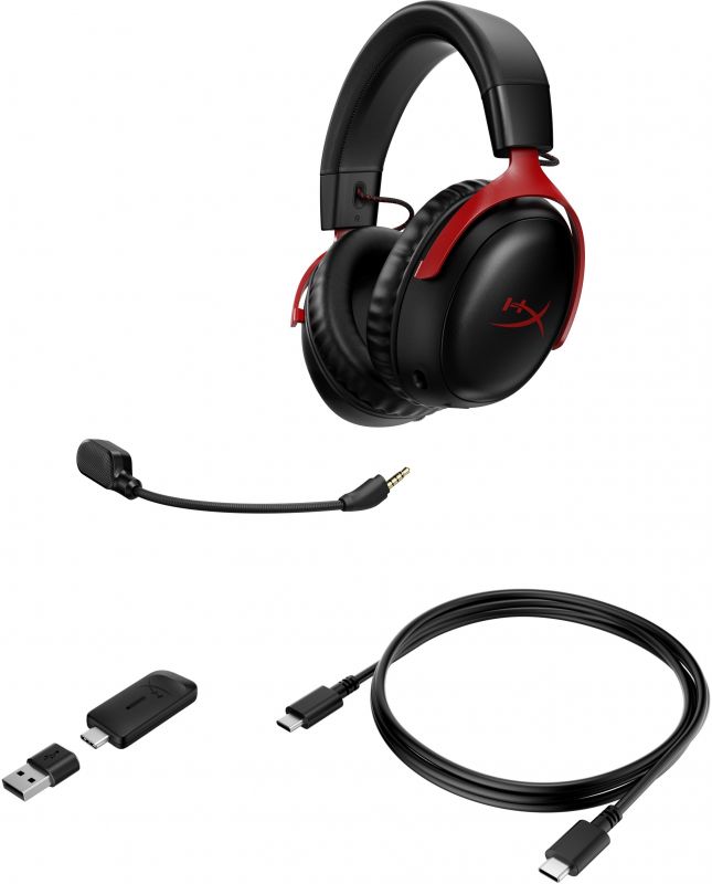 Гарнітура ігрова HyperX Cloud III, WL/USB-A/USB-C, чорно-червоний