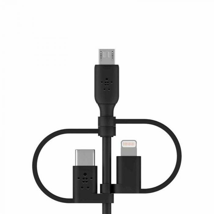 Кабель USB-A > Lightning/USB-С/microUSB заряджання/синхронізації Belkin, 1м, чорний
