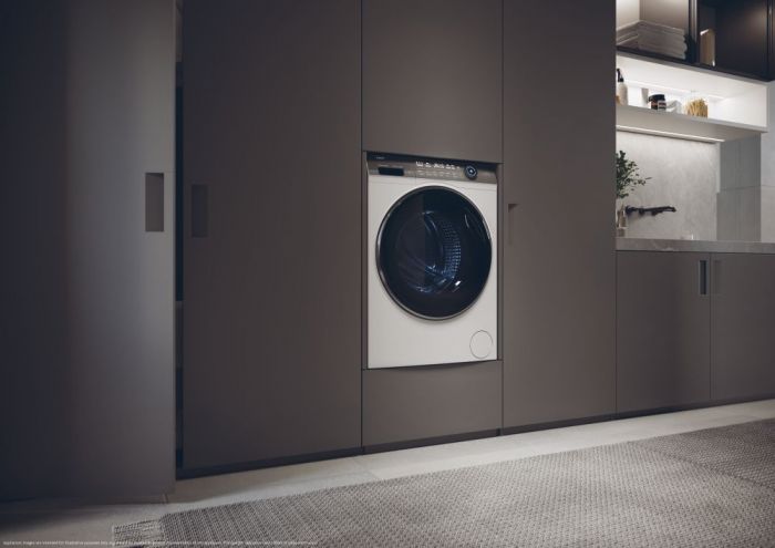 Пральна машина Haier фронтальна, 9кг, 1400, A+++, 52см, дисплей, пара, інвертор, люк чорний, білий
