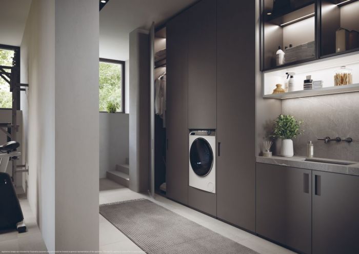 Пральна машина Haier фронтальна, 9кг, 1400, A+++, 52см, дисплей, пара, інвертор, люк чорний, білий