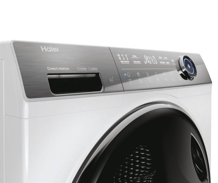 Пральна машина Haier фронтальна, 9кг, 1400, A+++, 52см, дисплей, пара, інвертор, люк чорний, білий