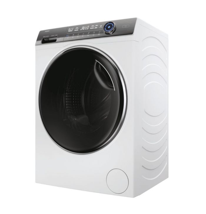 Пральна машина Haier фронтальна, 9кг, 1400, A+++, 52см, дисплей, пара, інвертор, люк чорний, білий