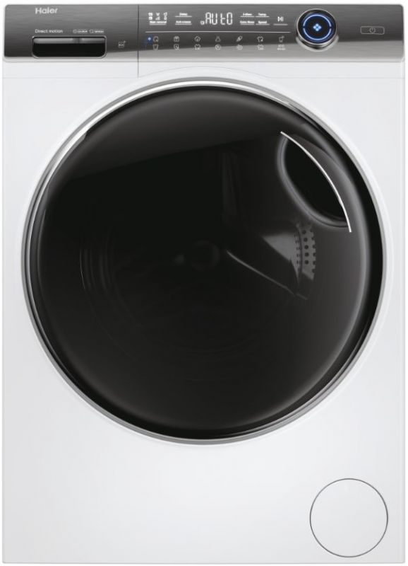 Пральна машина Haier фронтальна, 9кг, 1400, A+++, 52см, дисплей, пара, інвертор, люк чорний, білий