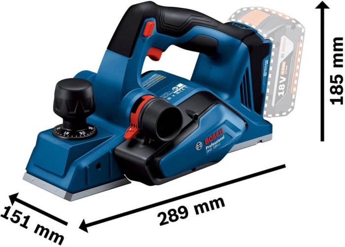 Рубанок акумуляторний Bosch GHO 185-LI, 18В, 82мм, стругання до 2.6мм, паз до 9мм, без АКБ та ЗП