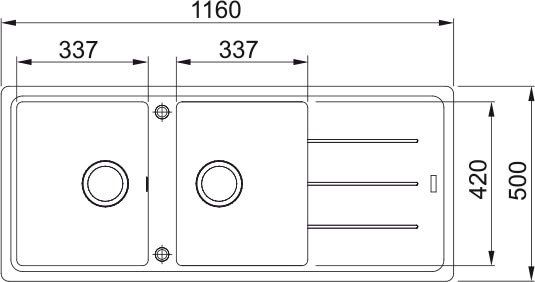 Мийка кухонна Franke Basis, фраграніт, прямокутник, з крилом, 780х500х200мм, чаша - 2, врізна, BFG 621, онікс