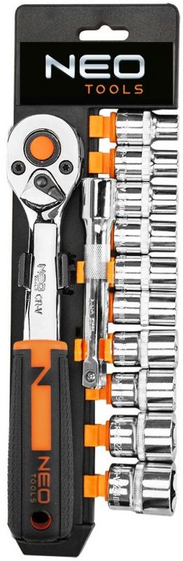 Набір торцевих головок Neo Tools, 12шт, 3/8", тріскачка 90 зубців, CrV