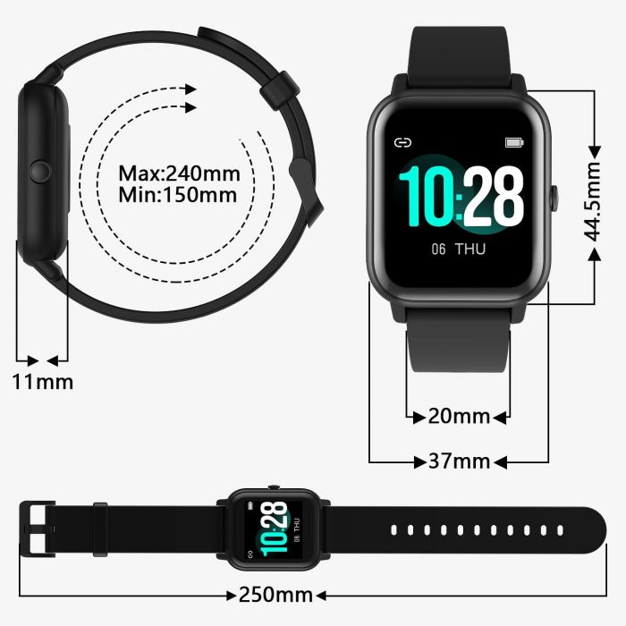 Смарт-годинник Blackview R30 44мм, 1.83", 240x284, TFT, BT 5.0, 384КБ, чорний