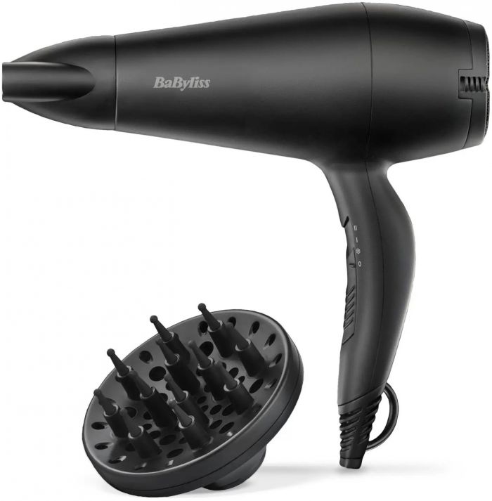 Фен Babyliss Power Smooth, 2000Вт, 2 режими, іонізація, хол. обдув, 2 насадки, чорний