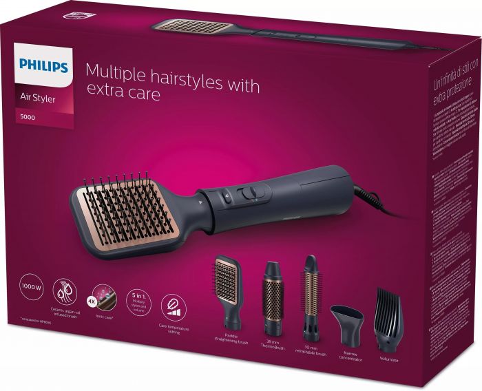 Фен-щітка Philips 5000 Series 1000Вт, 3 режими, іонізація, 5 насадок, синий