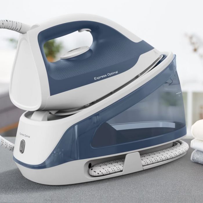 Праска-парогенератор Tefal Optimal, 2200Вт, 1200мл, паровий удар -190гр, постійна пара - 110гр, керам. підошва, біло-синій
