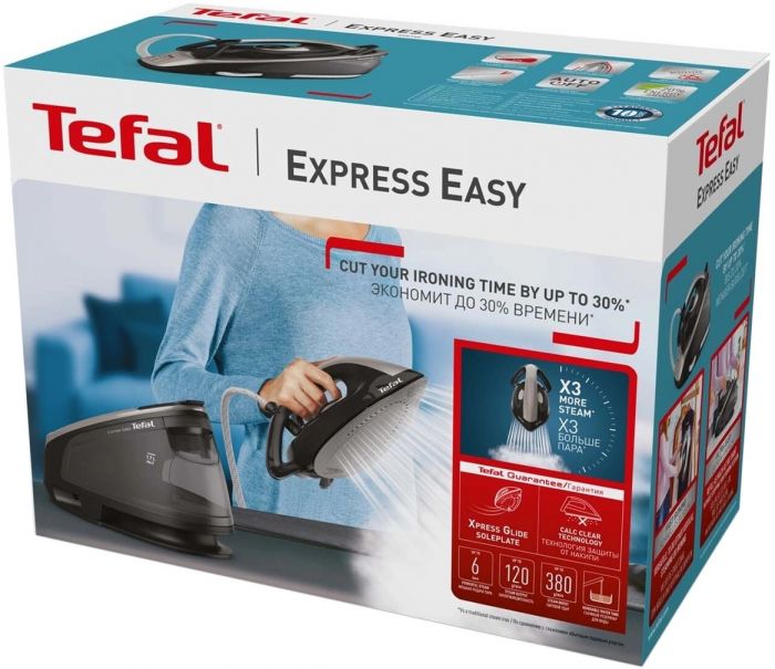 Праска-парогенератор Tefal Express Easy, 2400Вт, 1700мл, паровий удар -380гр, постійна пара - 120гр, керам. підошва, чорно-сірий