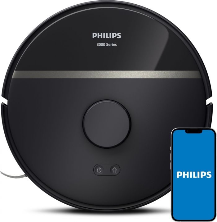 Робот-пилосос Philips Series 3000, h=34см, вологе прибирання, конт пил -0.35л, вода -0.3л, автон. робота до 200хв, НЕРА 11, чорний