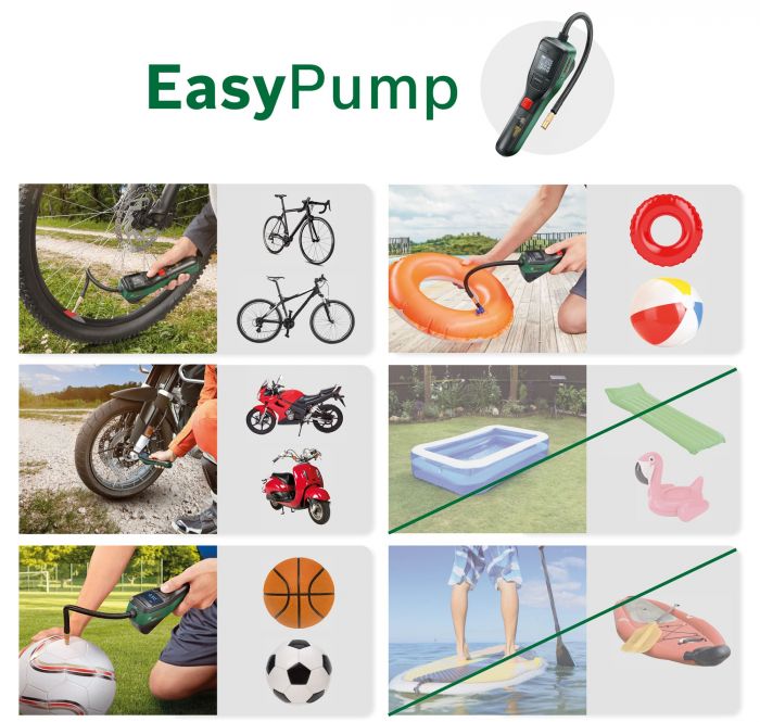 Насос акумуляторний Bosch EasyPump, 3.6 В, 3 Ач, 10.3 бар, 10 л/хв, 0.4кг (компресор автомобільний)