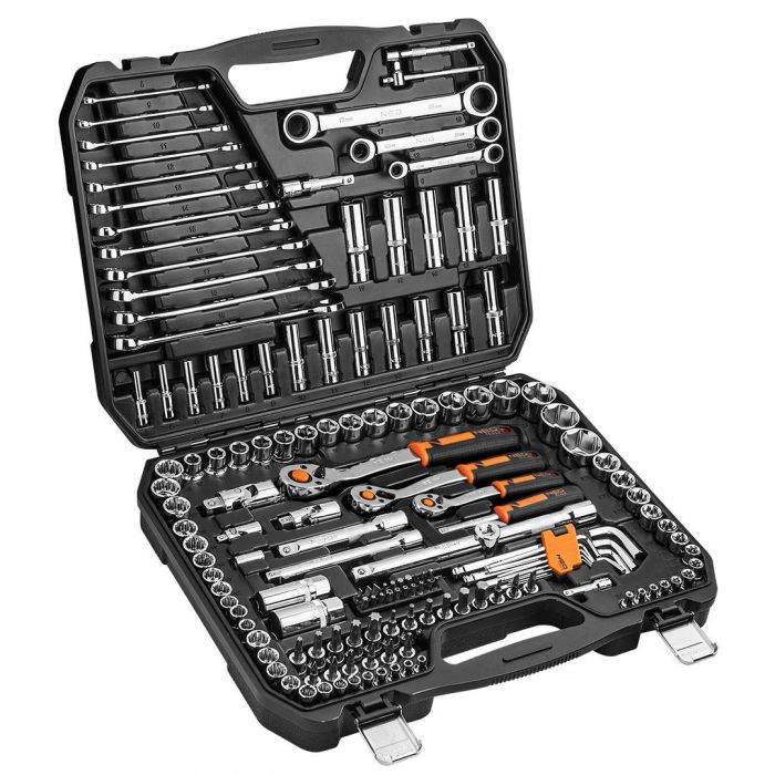 Набір інструментів Neo Tools, 156шт, 1/2", 1/4", 3/8", CrV, кейс