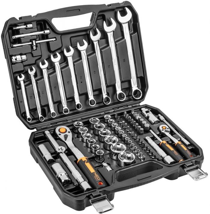 Набір інструментів Neo Tools, 82шт, 1/2", 1/4", CrV, eco кейс