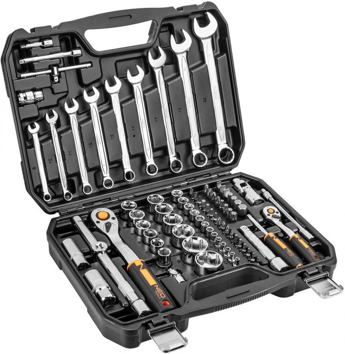 Набір інструментів Neo Tools, 82шт, 1/2", 1/4", CrV, кейс