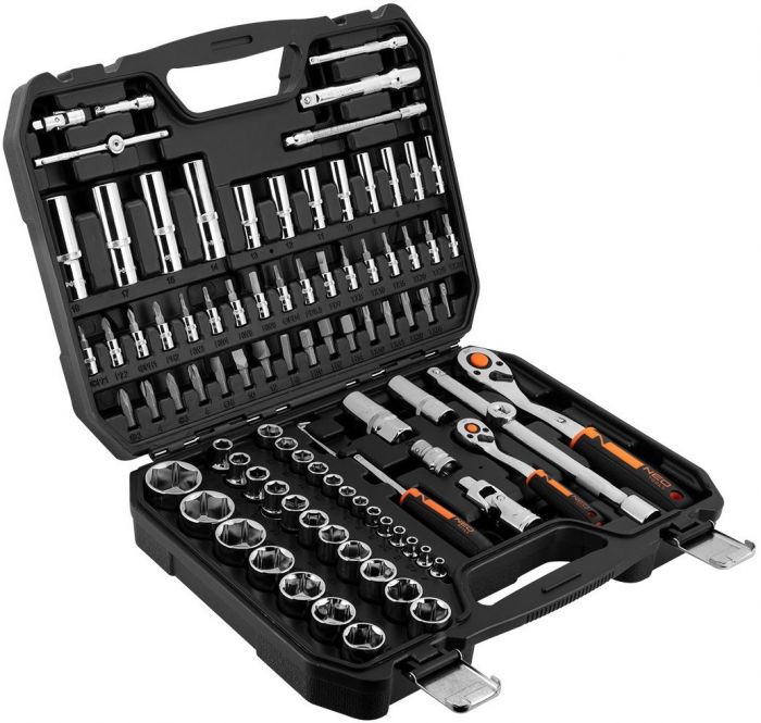 Набір інструментів Neo Tools, Набір торцевих головок, 94шт, 1/2", 1/4", CrV, кейс